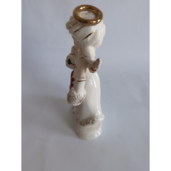 Vintage Angel Figurine Christmas December Poinsettia Shopper Knobler Ceramic - Picture 6 of 6